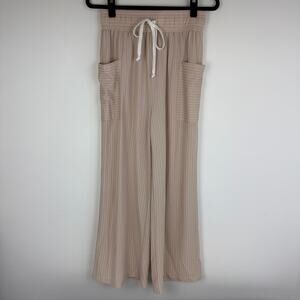 Joe & Rae Womens Adjustable Drawstring Wide Leg Pink/White Striped Pants Small